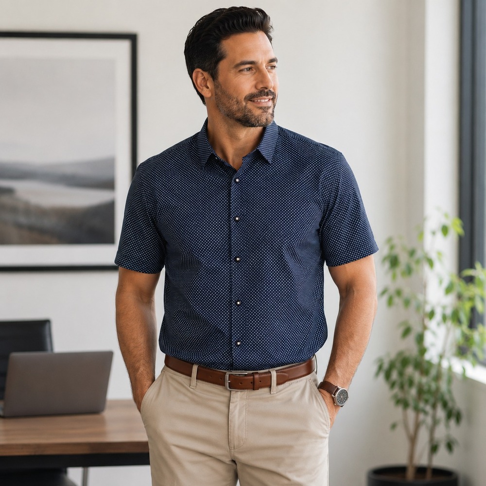 Gentlemen's Outfitters Men's 2X Navy Blue White Short Sleeve Button Down Shirt